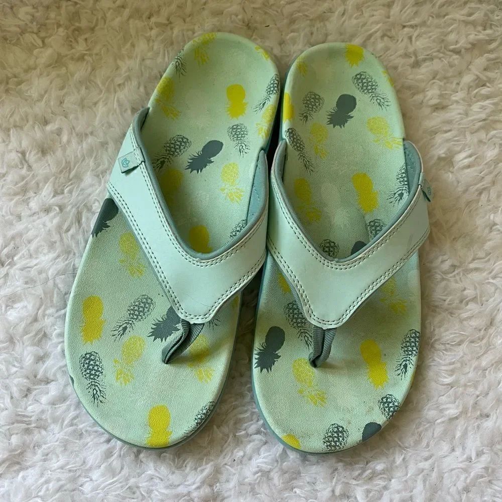 Spenco aqua blue Yumi Fruitopia Orthotic Slip On pineapple Thong Sandals…